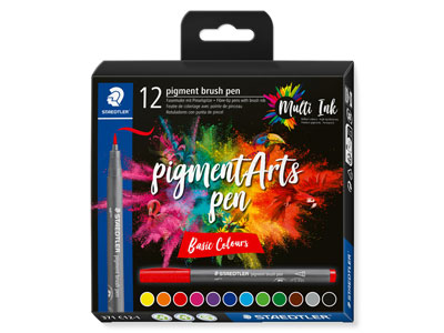 Staedtler Pigment Arts, Set Of 12  Fibre Tip Pens With Brush Nib In   Assorted Colours - Standard Image - 1