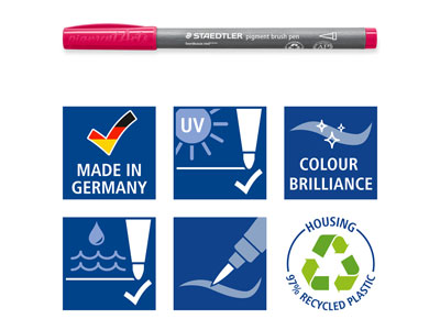 Staedtler Pigment Arts, Set Of 12  Fibre Tip Pens With Brush Nib In   Assorted Colours - Standard Image - 5