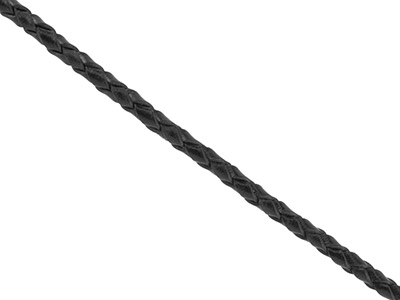 Black Leather Braided Cord 3mm     Round Diameter, 1 X 3 Metre Length - Standard Image - 1
