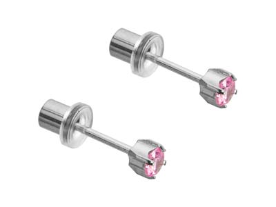 Safe Pierce Pro Stainless Steel 3mm Tiffany Set Pink Cubic Zirconia Hat Back Ear Piercing Studs - Standard Image - 1