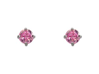 Safe Pierce Pro Stainless Steel 3mm Tiffany Set Pink Cubic Zirconia Hat Back Ear Piercing Studs - Standard Image - 2