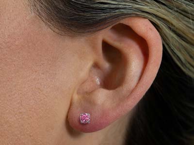 Safe Pierce Pro Stainless Steel 3mm Tiffany Set Pink Cubic Zirconia Hat Back Ear Piercing Studs - Standard Image - 5
