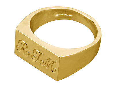 9ct Yellow Gold Initial Ring        Rectangular 17x12mm Hallmarked Head Depth 2.9mm Size S - Standard Image - 3