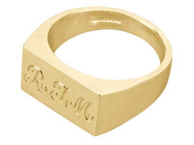 9ct Yellow Gold Initial Ring       Rectangular 14x9mm Hallmarked Head Depth 1.2mm Size O - Standard Image - 3
