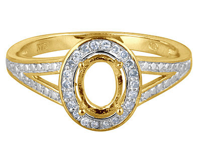 9ct Yellow Gold Semi Set           Diamond Ring Mount Hallmarked 22   Round Total 0.10ct Centre To       Accommodate 7x5mm Oval