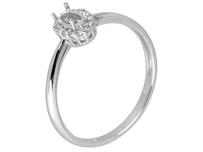 9ct White Gold Semi Set            Diamond Ring Mount Hallmarked 14   Round Total 0.07ct Centre To       Accommodate 5x3mm Oval - Standard Image - 2