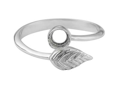 Sterling Silver Adjustable Ring    With Leaf And 4mm Cup - Standard Image - 1