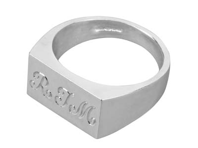 Sterling Silver Initial Rectangular Ring 13x6mm Hallmarked Head Depth   0.9mm Size K, 100% Recycled Silver - Standard Image - 3