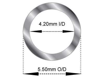 Sterling Silver Tube, Ref A,       Outside Diameter 5.5mm,            Inside Diameter 4.2mm, 0.65mm Wall Thickness, 100% Recycled Silver - Standard Image - 2
