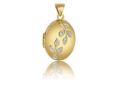 9ct Yellow Gold Oval Locket With   Leaves Detail, 17x13mm - Standard Image - 1