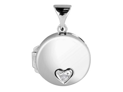 Sterling Silver Locket Round       Diamond Set Heart - Standard Image - 1