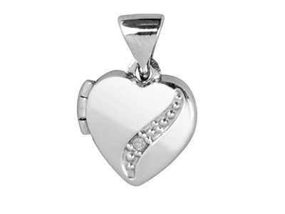 Sterling Silver Locket Heart       Diamond Curve