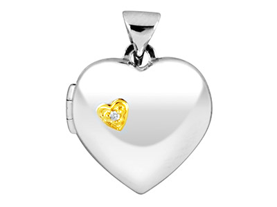 Sterling Silver Locket Gold Plated Diamond Set Heart - Standard Image - 1