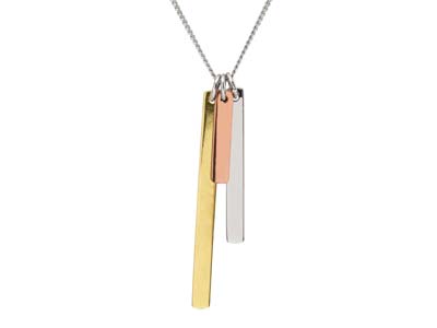 Sterling Silver Three Bar Design   Necklet Plated Sil, Yellow And Red - Standard Image - 1