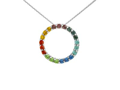 Sterling Silver Circle Design      Necklet With Multicolour           Cubic Zirconia