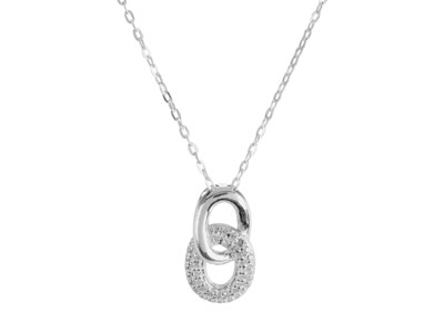 Sterling Silver Double Circle Link Stone Set Necklet 18