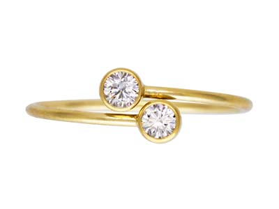 Gold Filled Double 3mm White       Cubic Zirconia Design Adjustable   Ring - Standard Image - 1