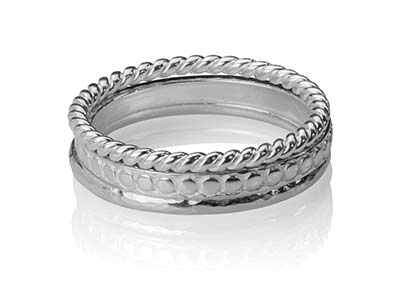 Sterling Silver Rope Design Three  Stacking Rings, Size O - Standard Image - 1