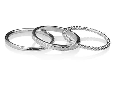 Sterling Silver Rope Design Three  Stacking Rings, Size O - Standard Image - 2
