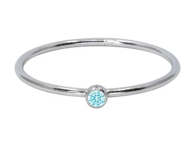 Sterling Silver March Birthstone   Stacking Ring 2mm Aquamarine       Cubic Zirconia - Standard Image - 1