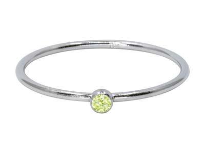 Sterling Silver August Birthstone  Stacking Ring 2mm Lime             Cubic Zirconia