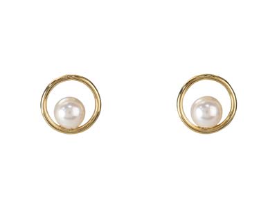 Gold Filled White Crystal Pearl    Circle Design Stud Earrings