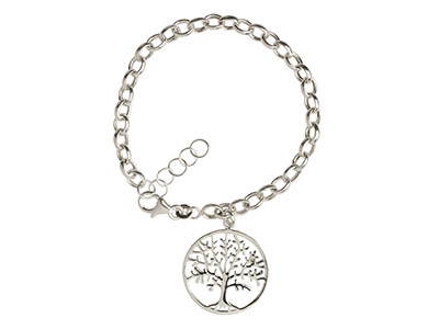 Sterling Silver Bracelet With Tree Of Life Charm, 7.5