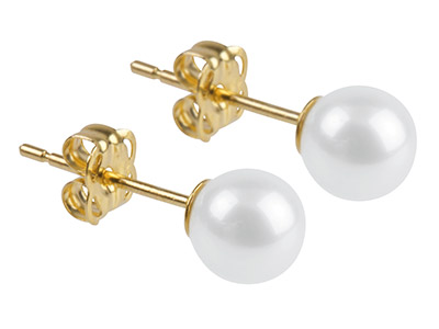9ct Yellow Gold Birthstone Earrings 5mm Round Cultured Freshwater Pearl - June