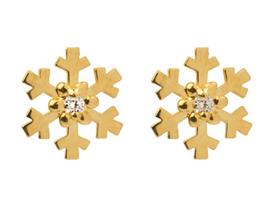 9ct Yellow Gold Snowflake Stud     Earrings Set With Cubic Zirconia - Standard Image - 1