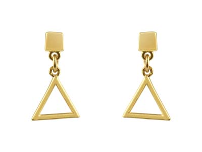 9ct Yellow Gold Triangle Outline   Drop Stud Earrings