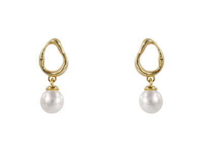 9ct Yellow Gold Asymetrical        Freshwater Pearl Drop Earrings - Standard Image - 1
