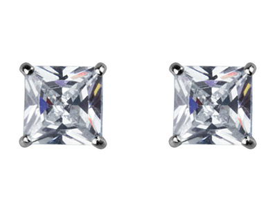 9ct White Gold 5mm Square          Cubic Zirconia Studs