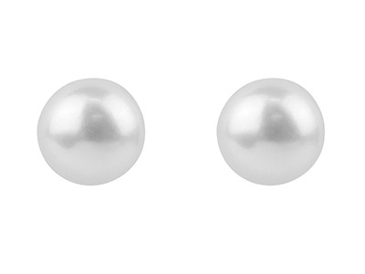 Sterling Silver 6-6.5mm Round White Pearl Stud Earrings - Standard Image - 1