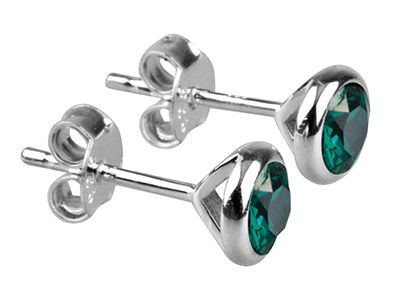 Sterling Silver Earrings May       Birthstone 4mm Emerald Crystal - Standard Image - 1