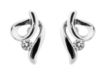 Sterling Silver Earrings Swirl 2mm White Cubic Zirconia - Standard Image - 1