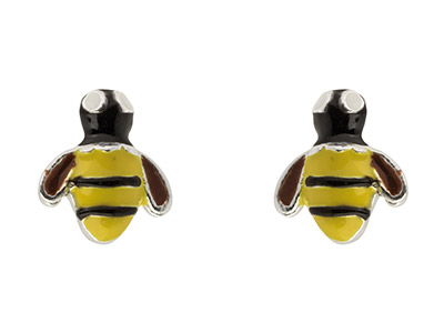 Sterling Silver Bumble Bee Enamel  Stud Earrings - Standard Image - 1