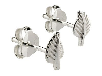 Sterling Silver Leaf Stud Earrings - Standard Image - 2