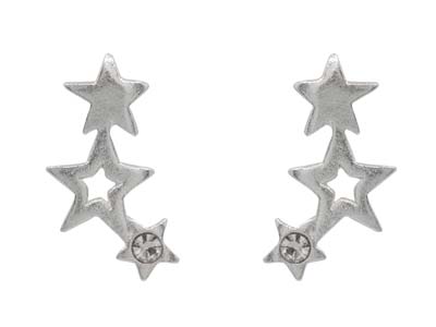 Sterling Silver Trio Star Design   Stud Earrings With White Crystal - Standard Image - 1