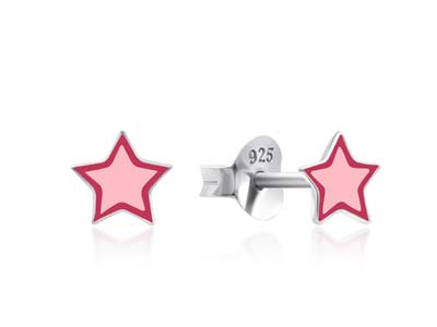 Sterling Silver Star Enamel Stud   Earrings - Standard Image - 1