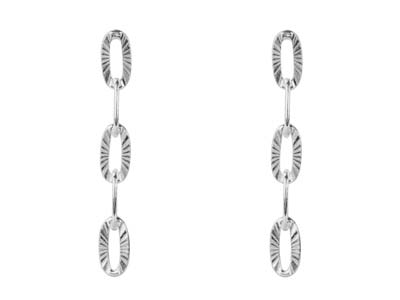Sterling Silver Textured Oval Link Chain Design Drop Earrings - Standard Image - 1