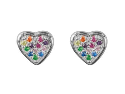Sterling Silver Heart Design       Earrings With Multicolour          Cubic Zirconia - Standard Image - 1