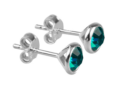 Sterling Silver Earrings December  Birthstone 4mm Blue Zircon Crystal - Standard Image - 1
